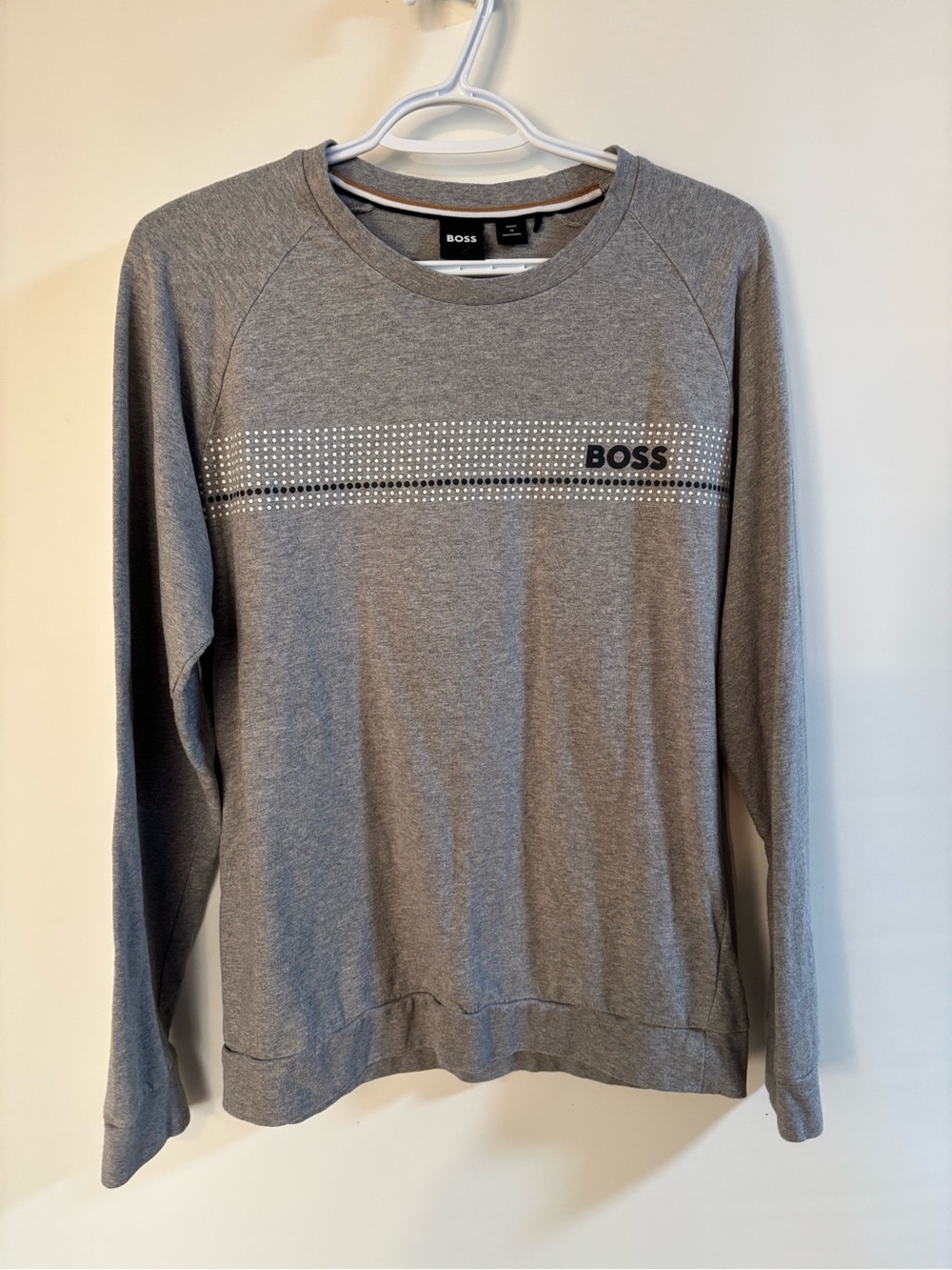 BOSS Grey Crewneck Sweatshirt with Dotted Chest Stripe